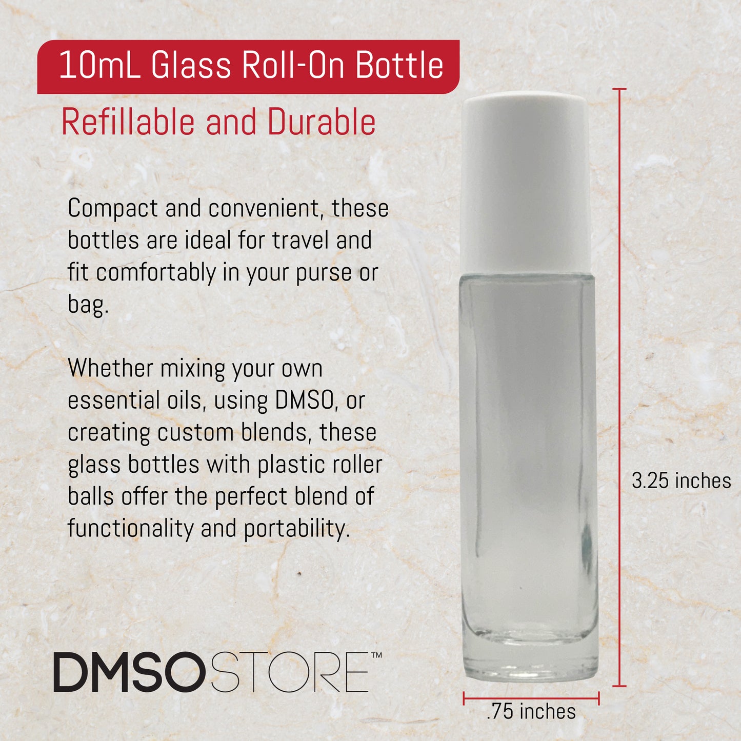 Refillable Roll on kit 10 ML. Glass Roller Ball & Container 6 ct.