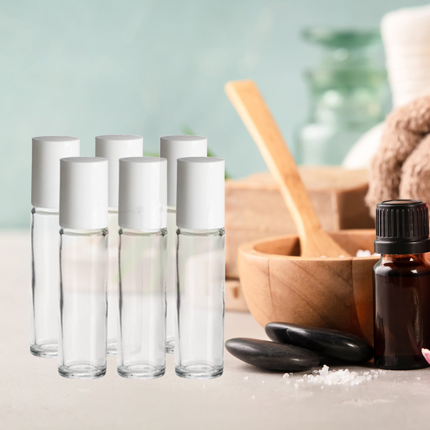 Refillable Roll on kit 10 ML. Glass Roller Ball & Container 6 ct.