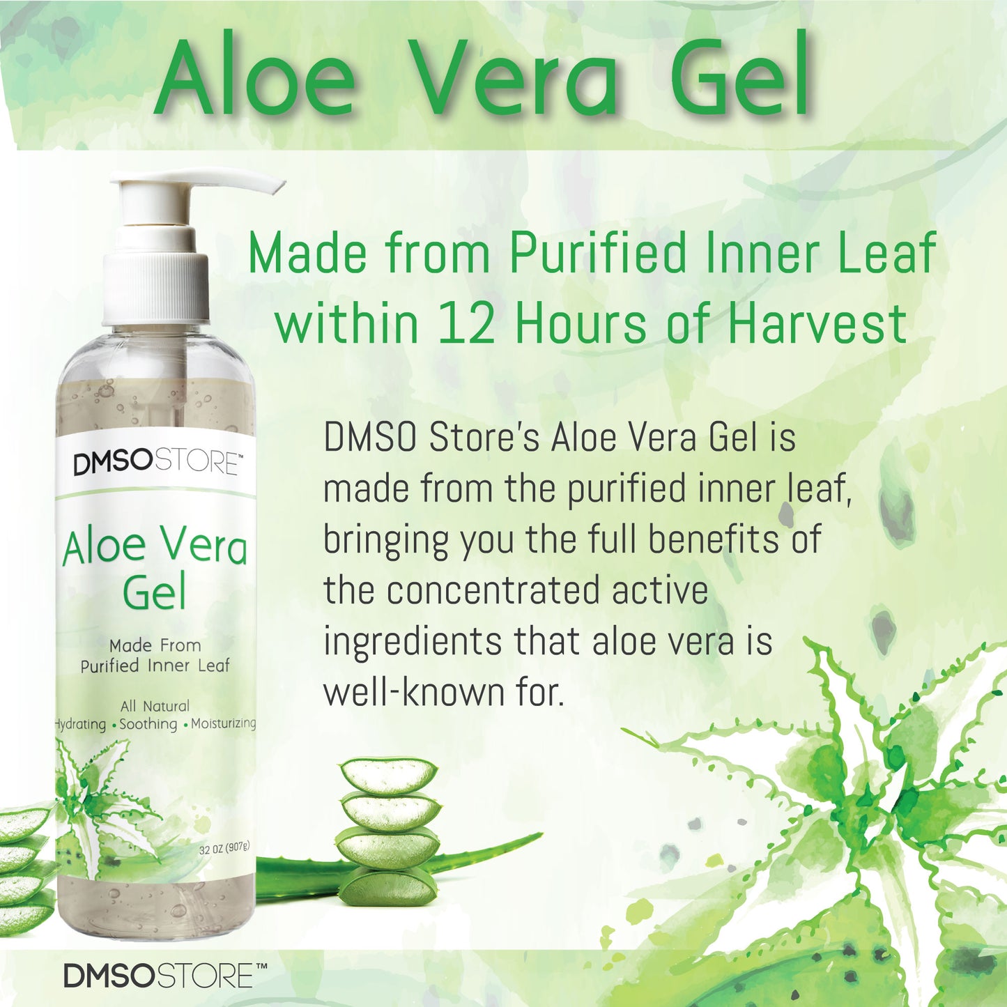 100% Pure Aloe Vera Gel Organic Soothing Skin Moisturizer Alcohol free 32 oz.