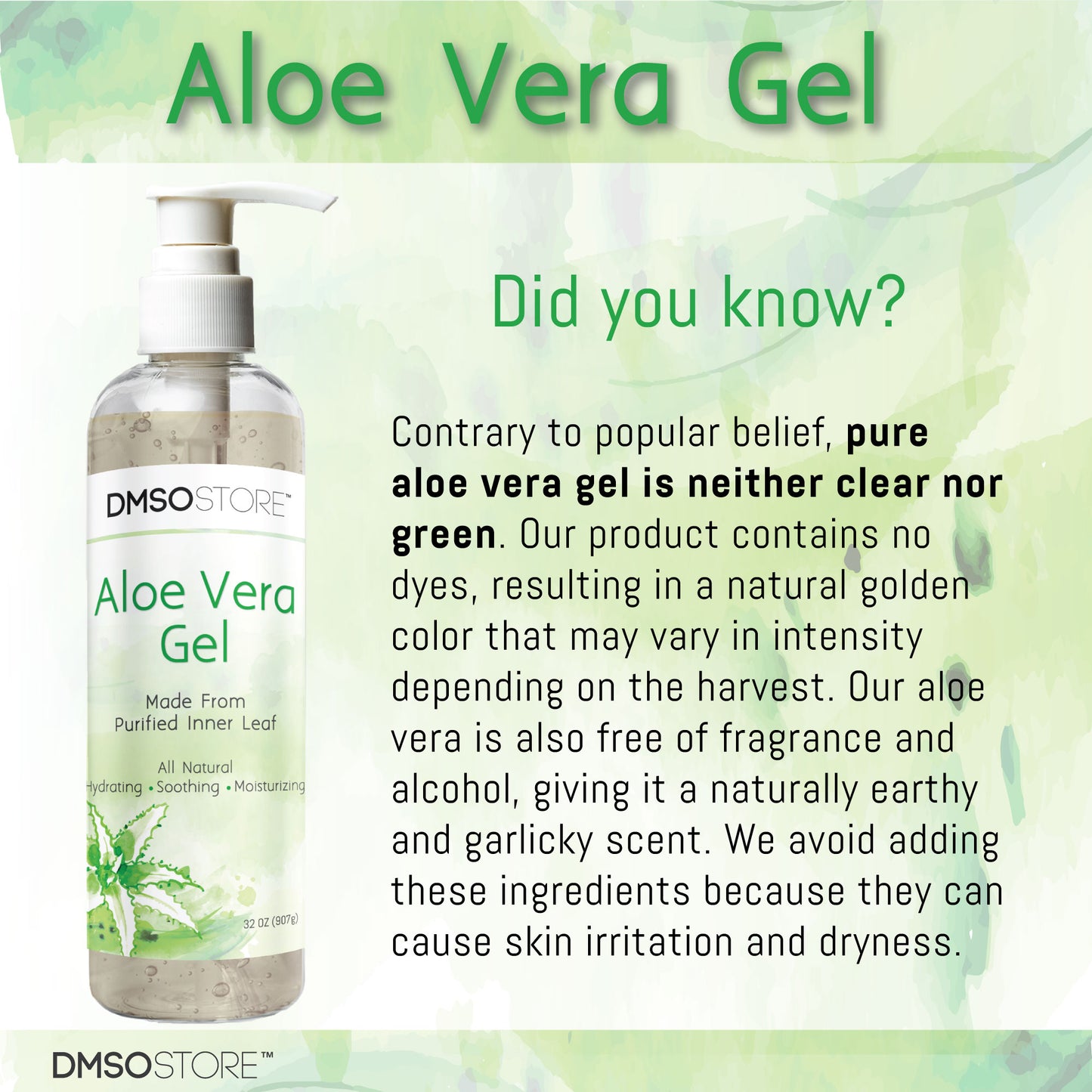 100% Pure Aloe Vera Gel Organic Soothing Skin Moisturizer Alcohol free 32 oz.