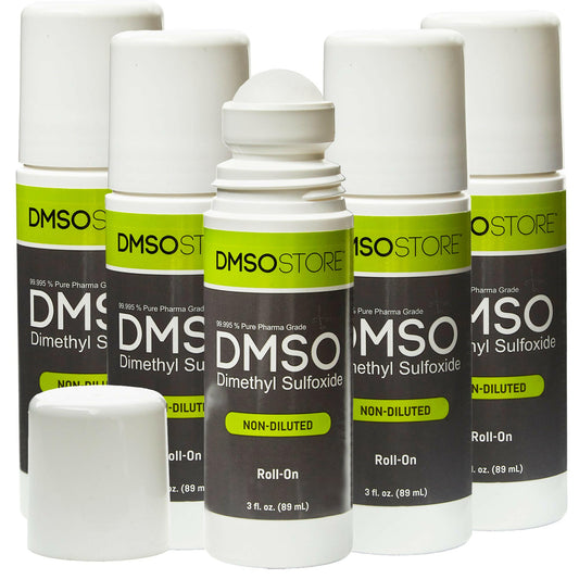 DMSO 3 oz. Roll-on 5 Bottle Special Non-diluted 99.995% Low Odor Pharma Grade Liquid Dimethyl Sulfoxide in BPA Free Plastic - dmsostore