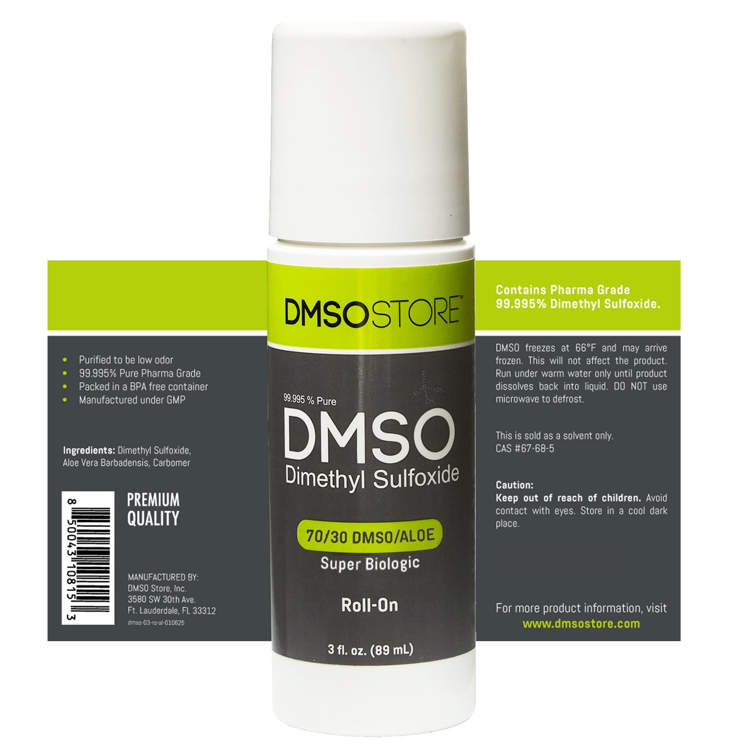 DMSO Roll-on 3oz. 70/30 Aloe Vera with 99.995% Low Odor Pharma Grade 3 Pack