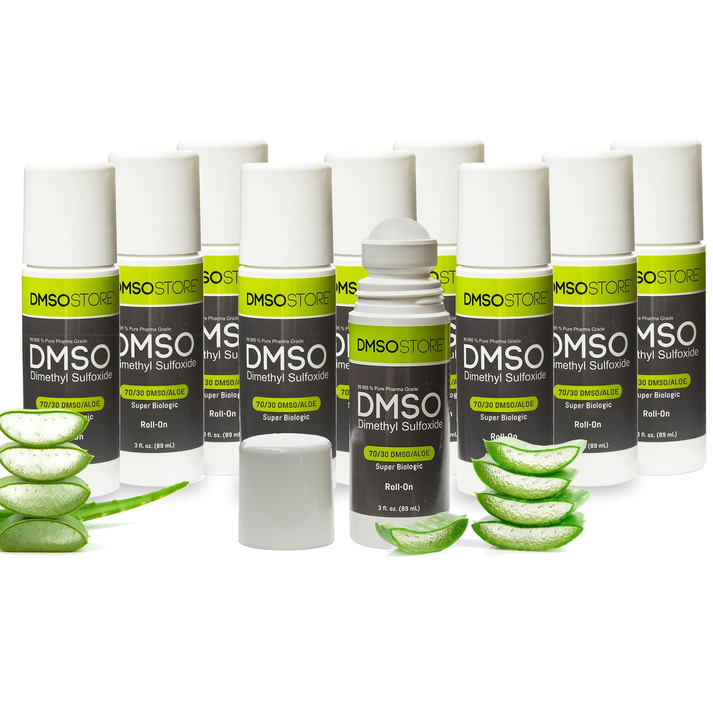 DMSO Roll-on 3oz. 70/30 Aloe Vera with 99.995% Low Odor Pharma Grade 10 Pack