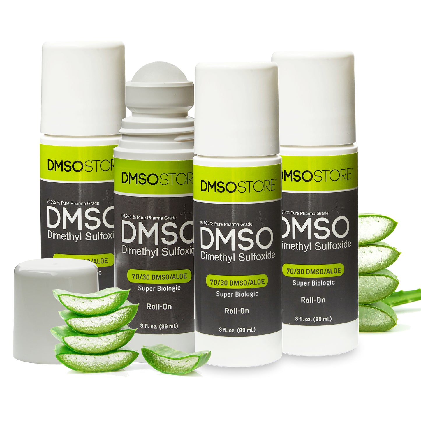 DMSO Roll-on 3oz. 70/30 Aloe Vera with 99.995% Low Odor Pharma Grade 4 Pack