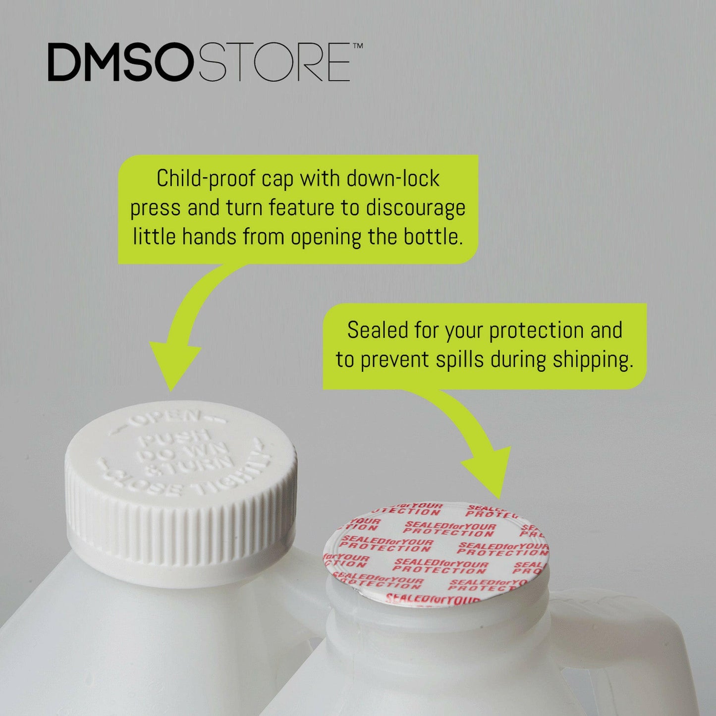 DMSO 1 gal pharma grade 99.995% purity in child-resistant BPA-free bottle, sealed to prevent leaks