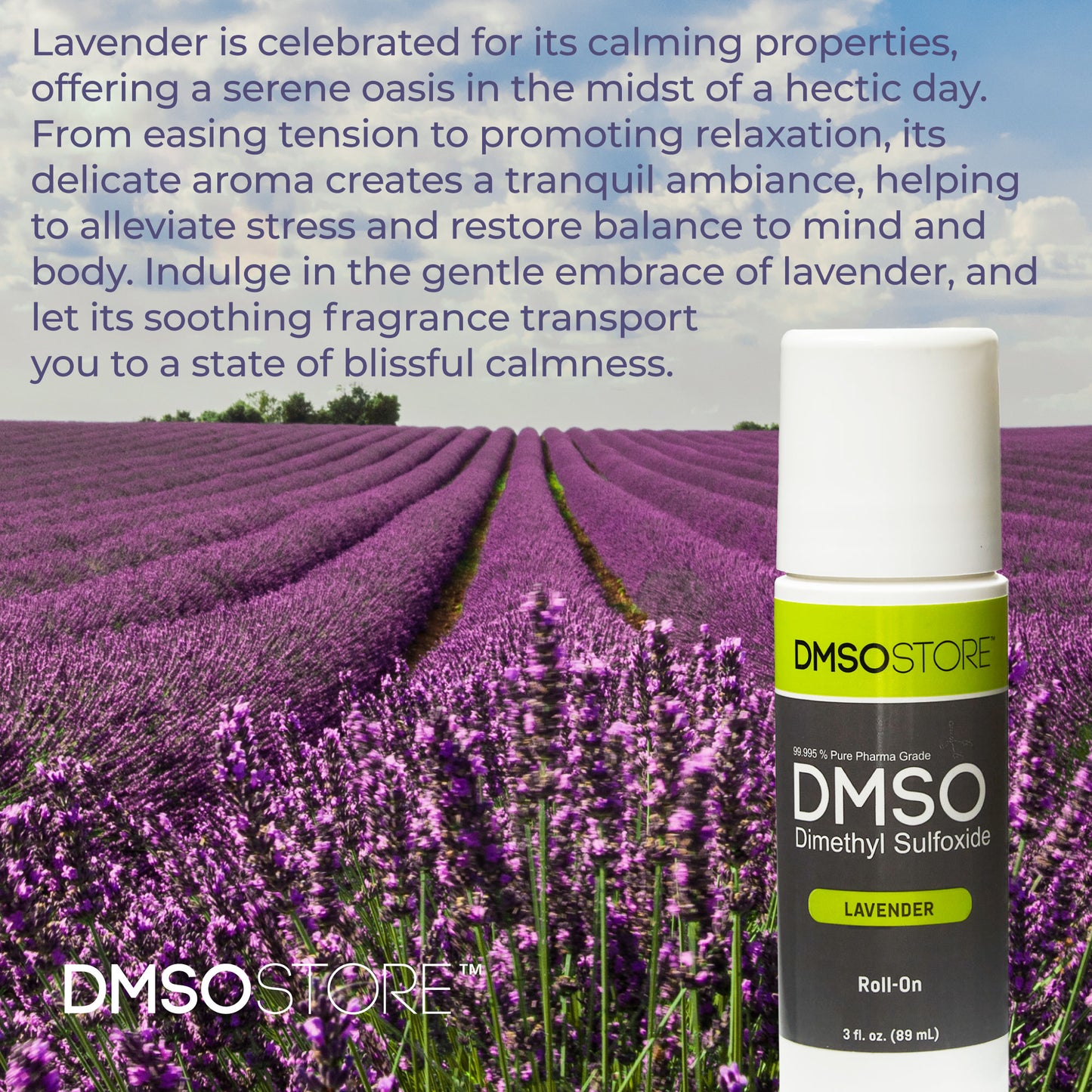 3-oz 99% pure Pharma Grade Lavender DMSO roll-ons. They are easy to apply and BPA-free. Free shipping!