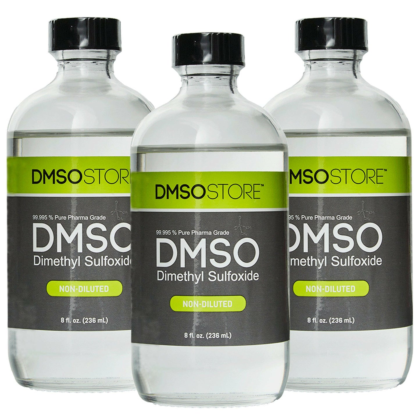 DMSO 8 oz. 3 Glass Bottle Special Non-diluted 99.995% Low Odor Pharma Grade Liquid Dimethyl Sulfoxide - dmsostore