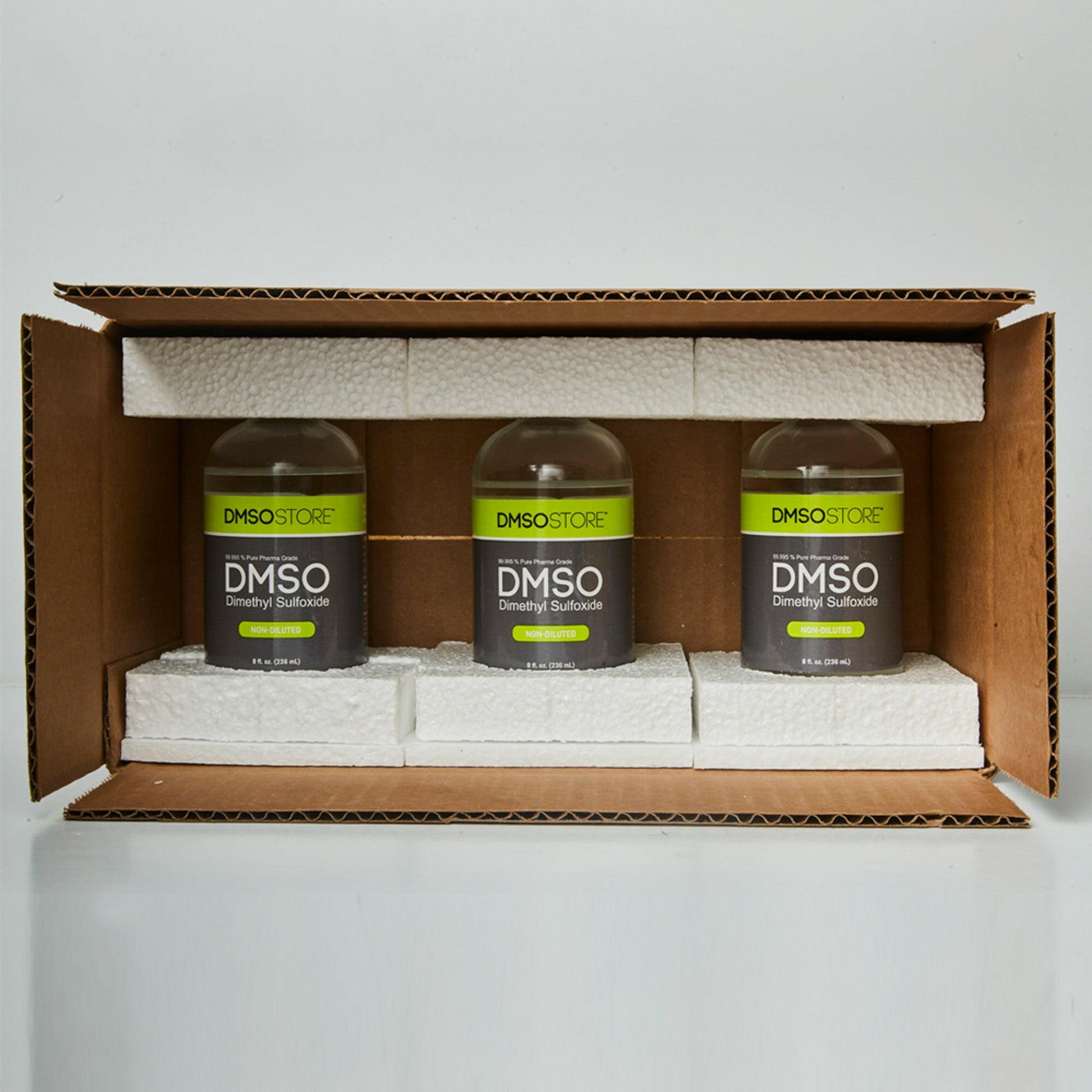 DMSO 8 oz. 3 Glass Bottle Special Non-diluted 99.995% Low Odor Pharma Grade Liquid Dimethyl Sulfoxide - dmsostore