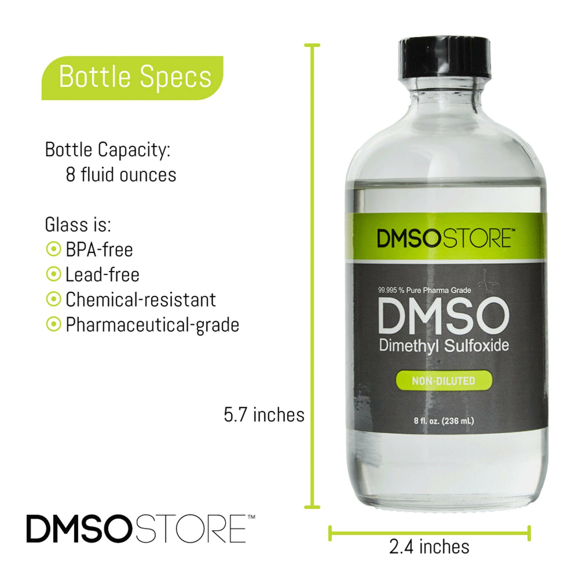 DMSO 8 oz. 3 Glass Bottle Special Non-diluted 99.995% Low Odor Pharma Grade Liquid Dimethyl Sulfoxide - dmsostore