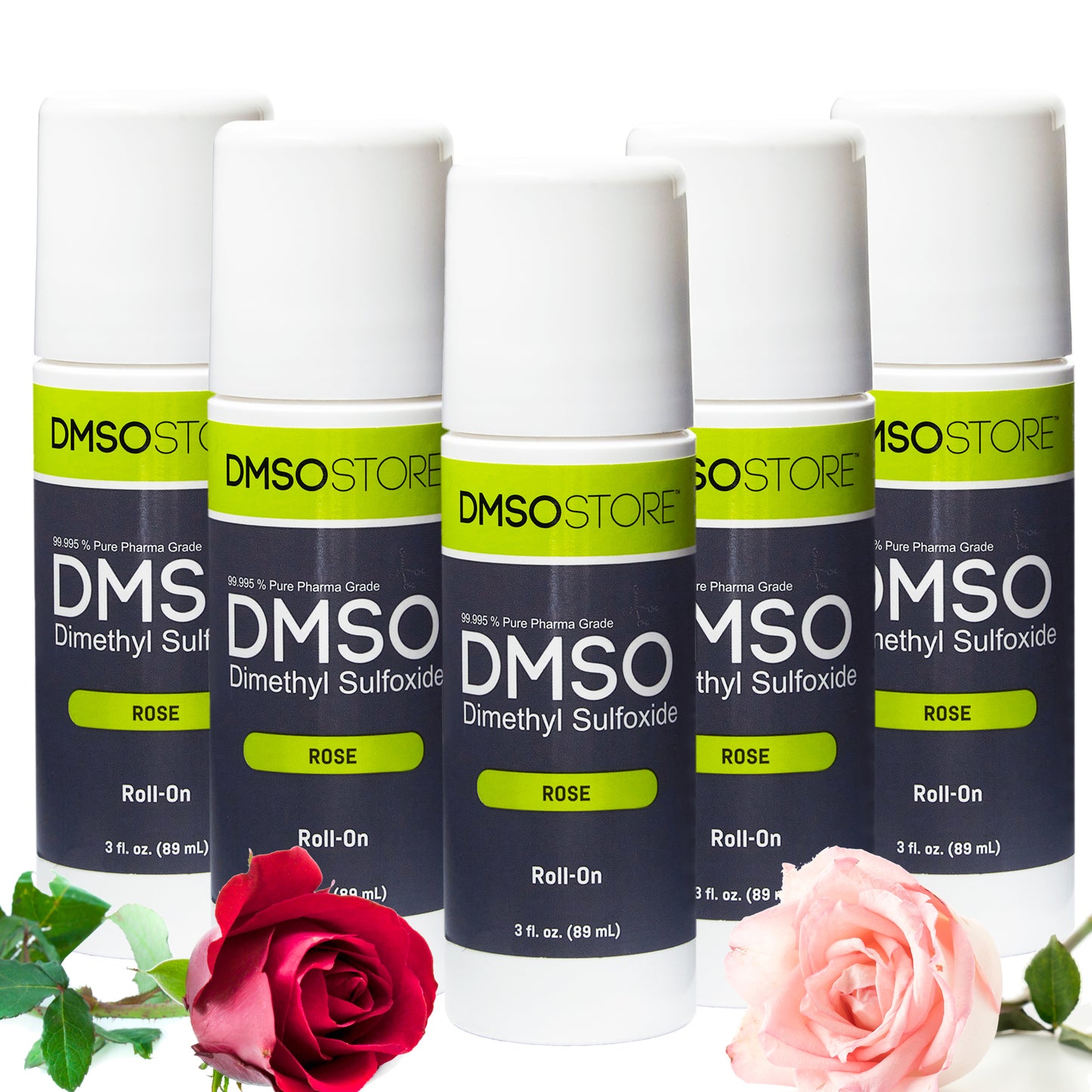 3-oz Rose DMSO roll-ons blending pure Dimethyl Sulfoxide with rose oil to neutralize odor. BPA-free, free shipping.