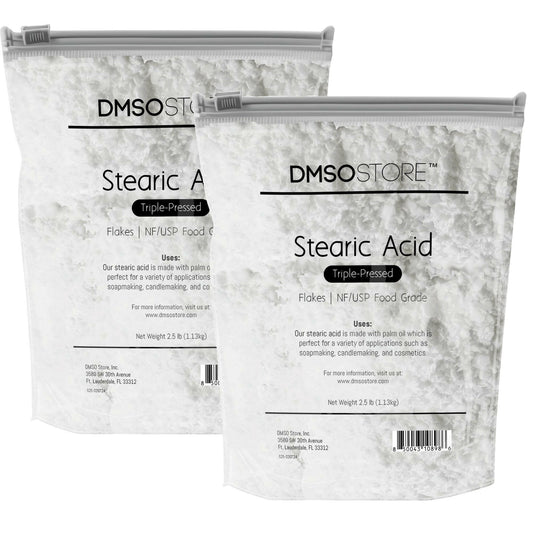 5 lb. DMSO Store brand Stearic Acid flakes, triple-pressed and NF/USP food grade, for soap making, candle making, and cosmetics.