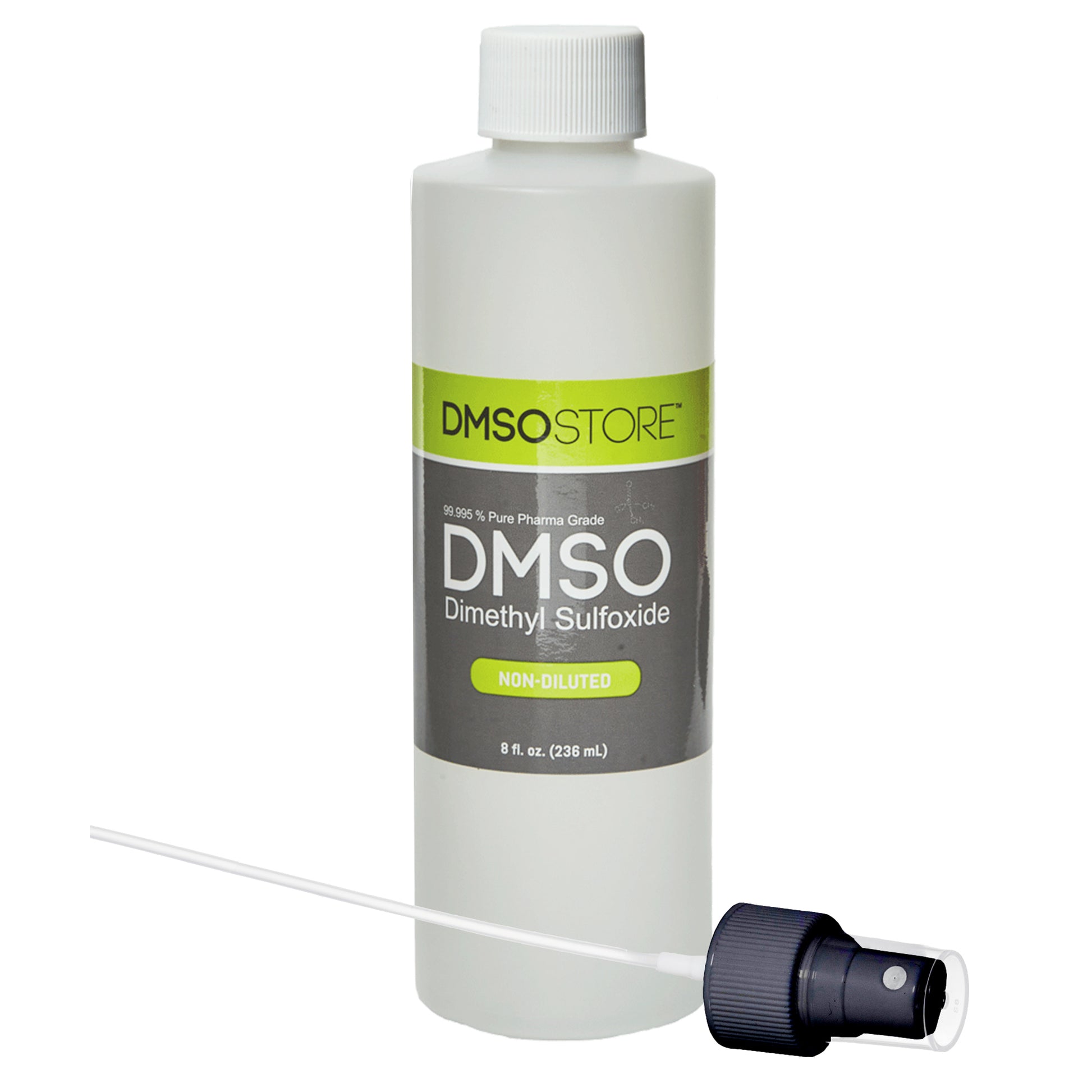 Bottle of DMSO with a spray nozzle on a white background