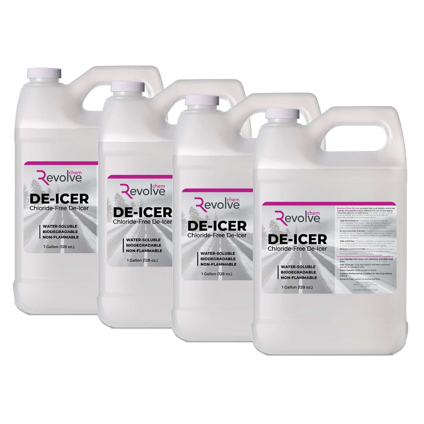 Eco-friendly de-icer for driveways and sidewalks. It melts ice down to 15°F. It is water-soluble, biodegradable, and non-flammable.