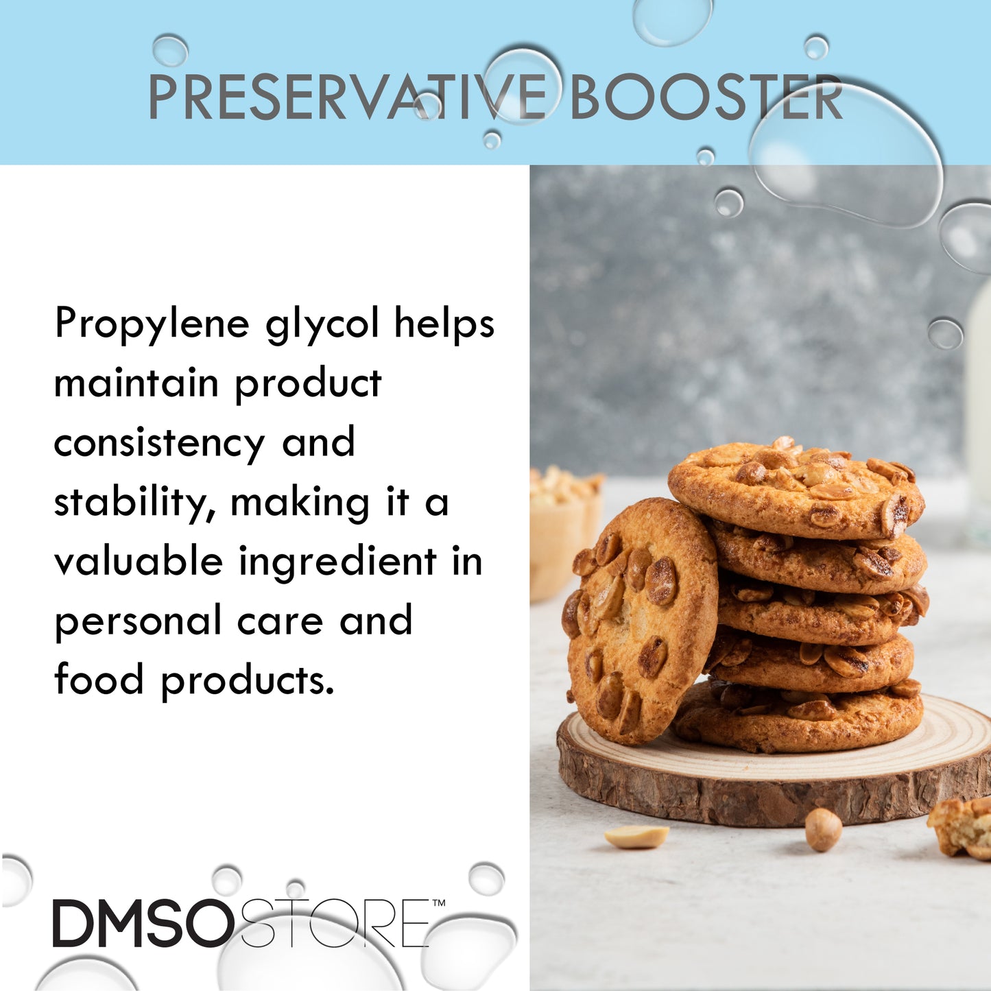 Propylene Glycol, which is 99.998% pure and USP Grade. It meets rigorous certifications like USP, FCC, IPEC, and Kosher. Ideal for food, pharma, and other applications, it's manufactured in the USA and has a 2-year shelf life. It's perfect for various industry needs. Get your high-quality Propylene Glycol today at the DMSO Store!