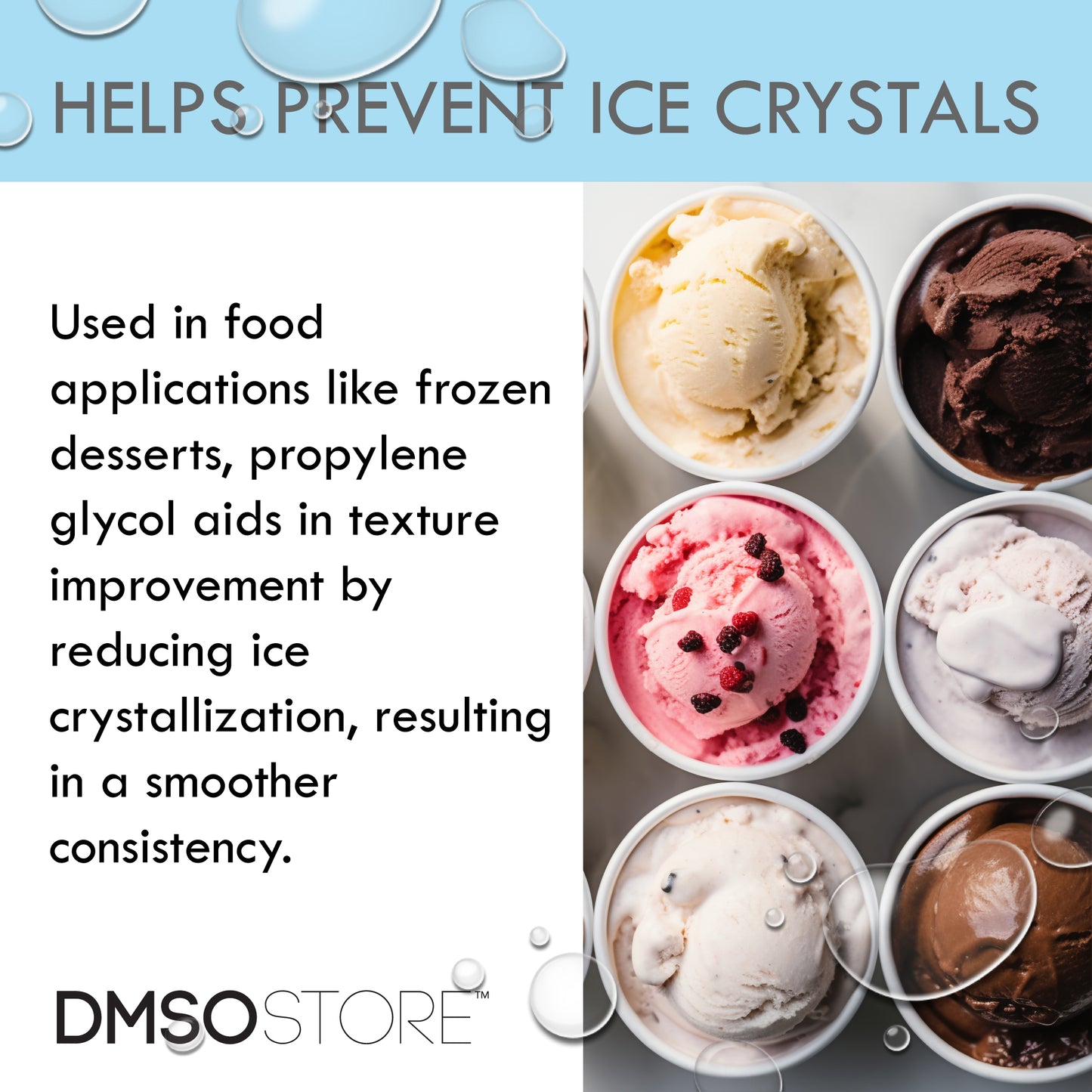 Propylene Glycol, which is 99.998% pure and USP Grade. It meets rigorous certifications like USP, FCC, IPEC, and Kosher. Ideal for food, pharma, and other applications, it's manufactured in the USA and has a 2-year shelf life. It's perfect for various industry needs. Get your high-quality Propylene Glycol today at the DMSO Store!