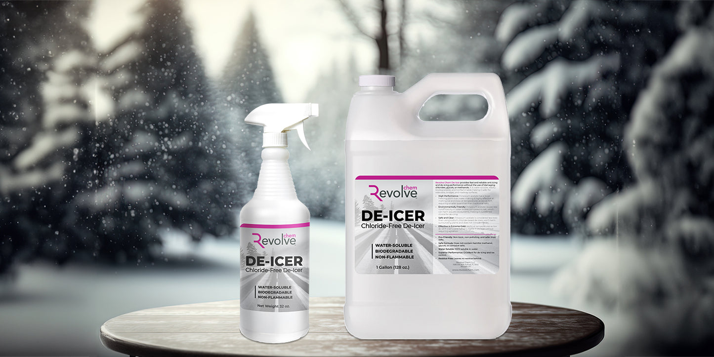 Eco-friendly de-icer for driveways and sidewalks. It melts ice down to 15°F. It is water-soluble, biodegradable, and non-flammable.