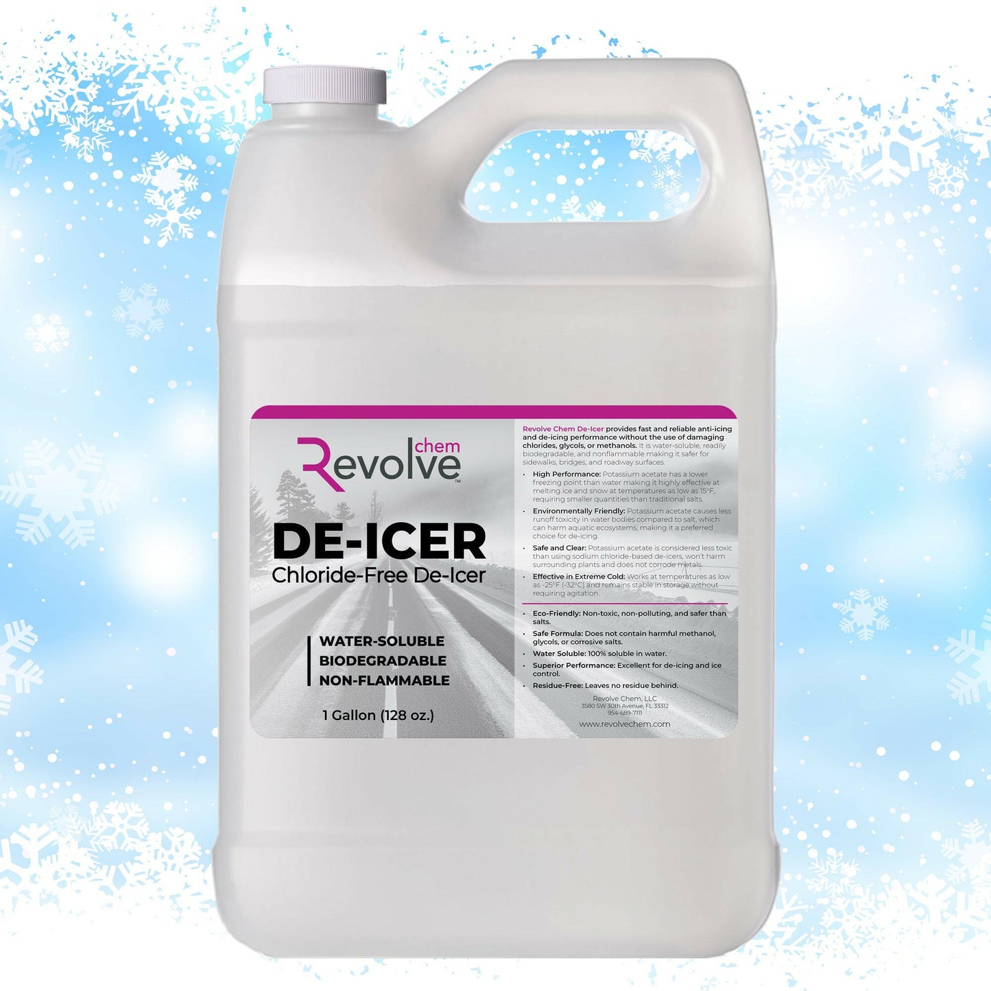 1 Gallon De-icer Chloride Free with blue background