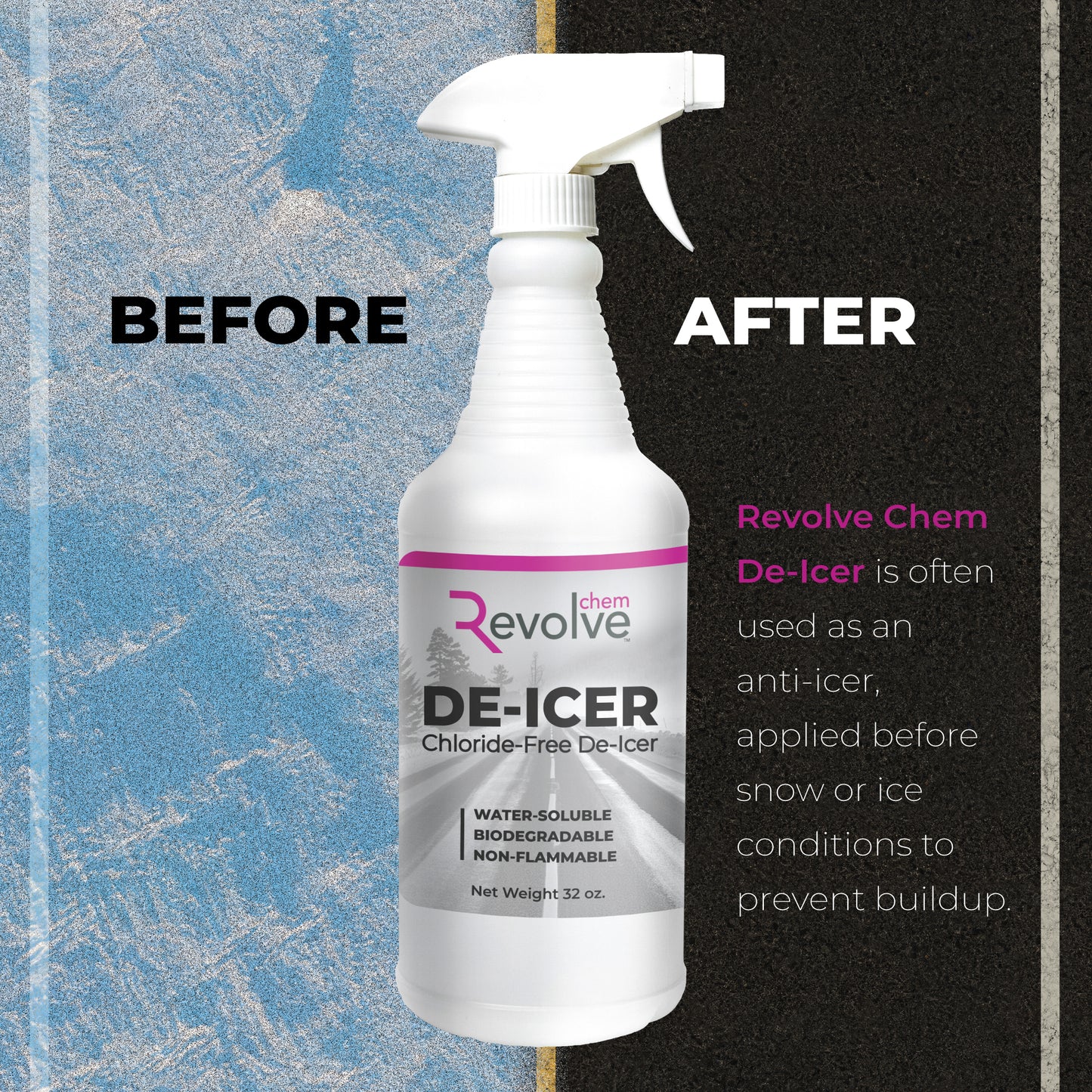DE-ICER 32oz Spray Bottle | Chloride Free De-Icer before & after