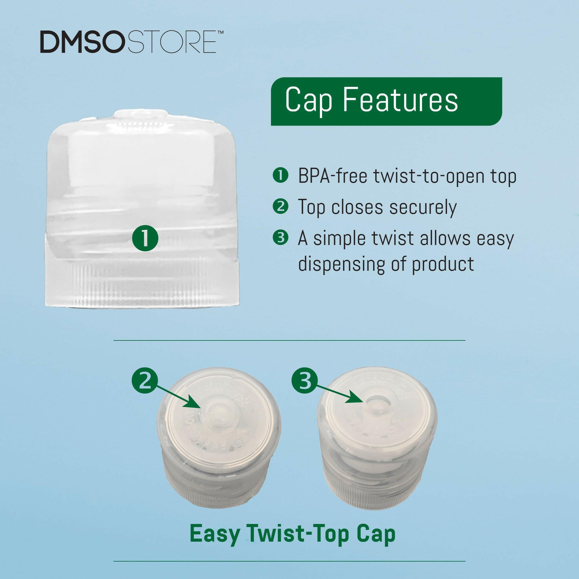 DMSO store clear easy twist cap. bpa free.