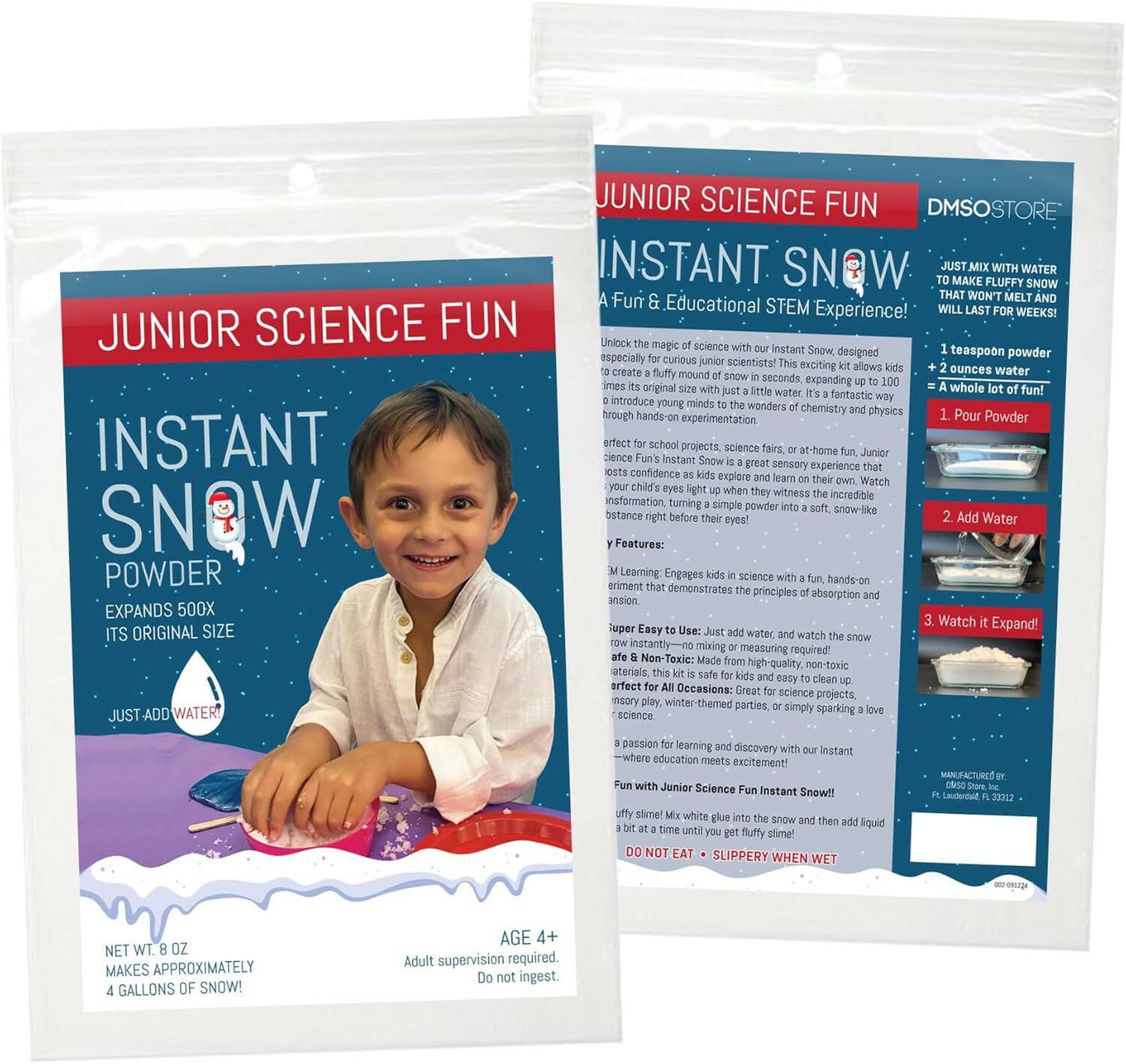 5 Pack of Junior Science Fun Instant Snow Powder, 2 oz. , Makes 8 Gallon of Snow, STEM Experiment