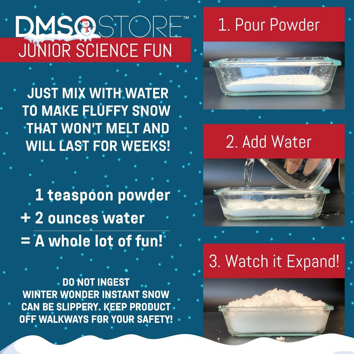 5 Pack of Junior Science Fun Instant Snow Powder, 2 oz. , Makes 8 Gallon of Snow, STEM Experiment