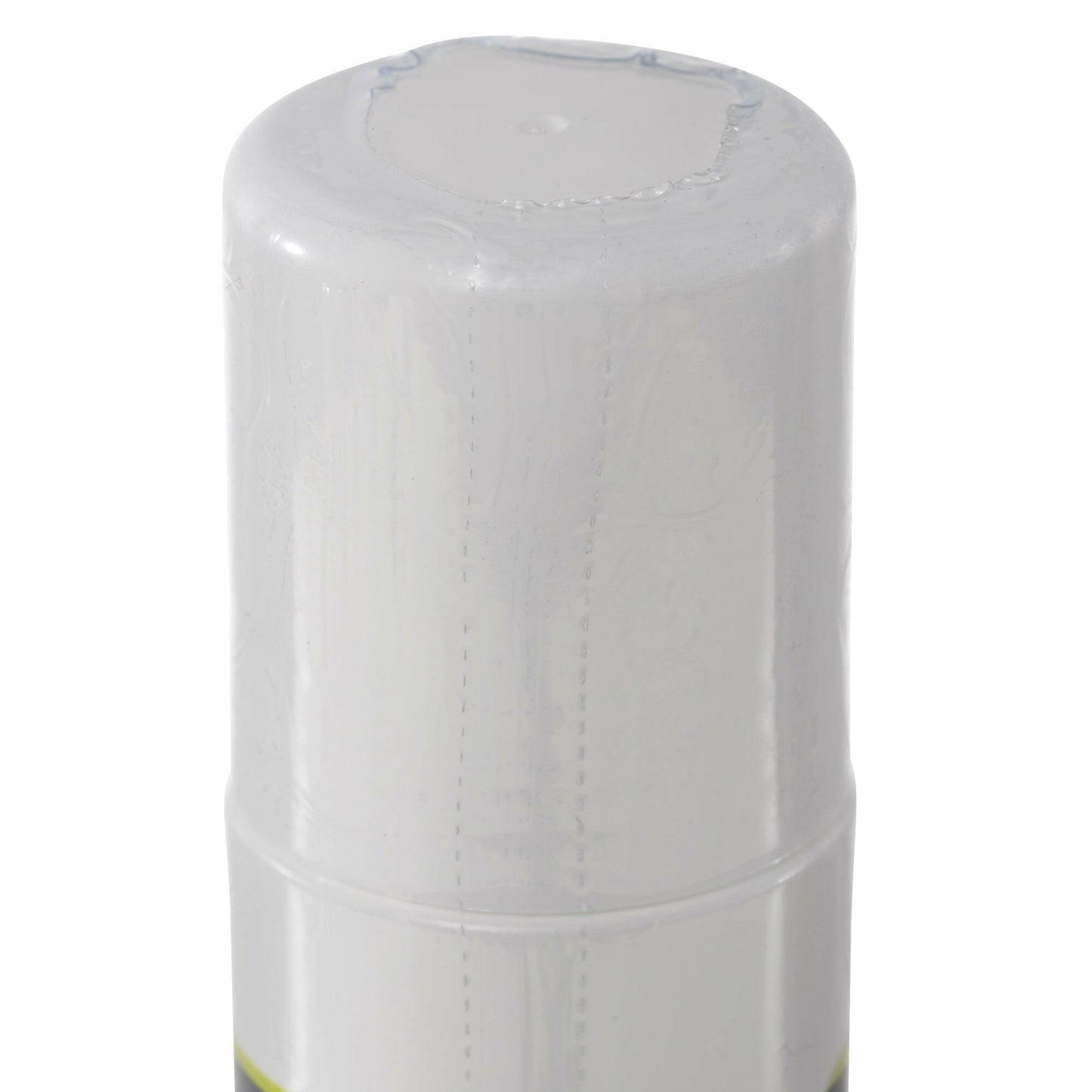 close up of white cap on 3oz roll on product. Cap is sealed with clear packaging.