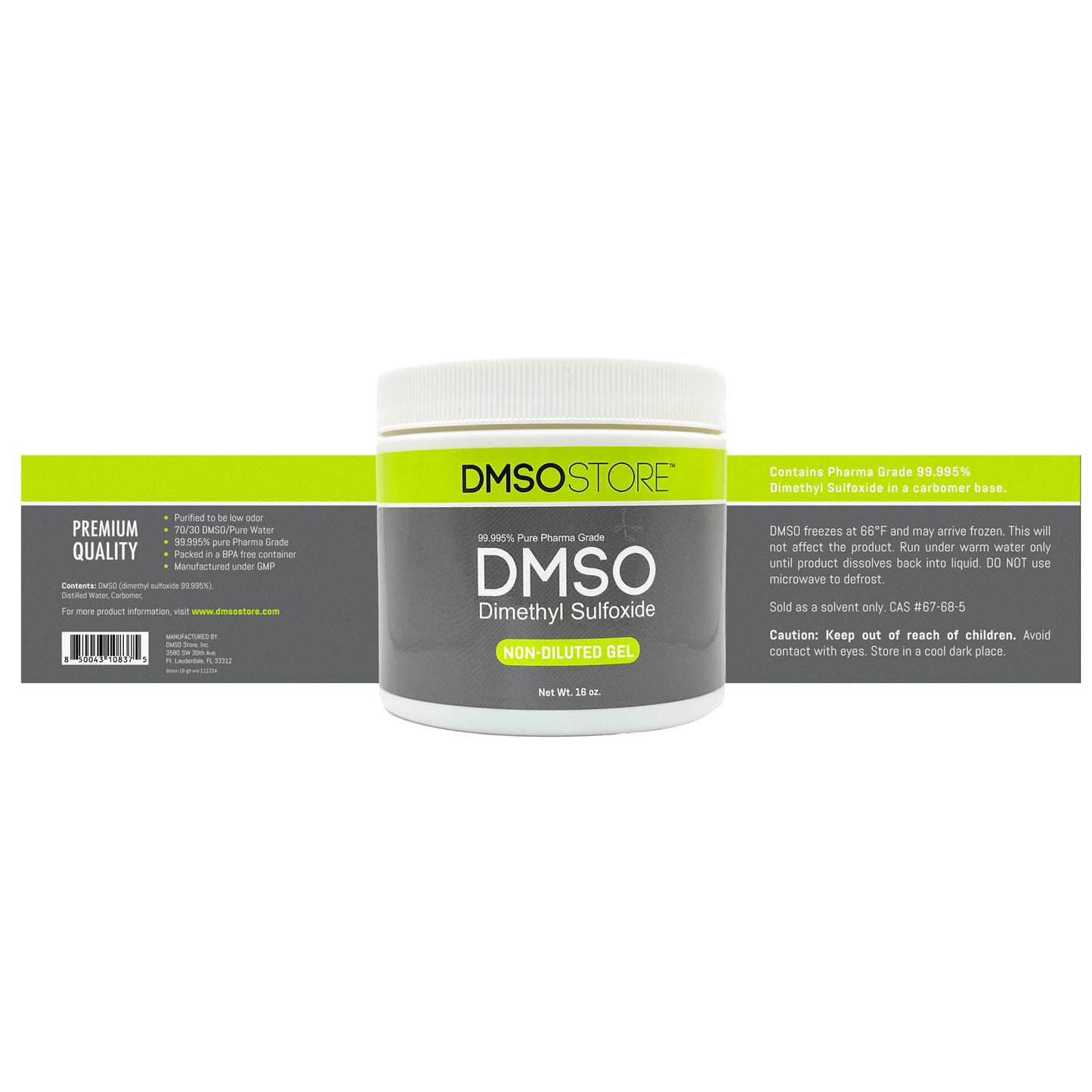 DMSO/Distilled Water 70/30 Gel 16 oz. Jar 99.995% Low Odor Pharma Grade Dimethyl Sulfoxide in BPA Free Plastic