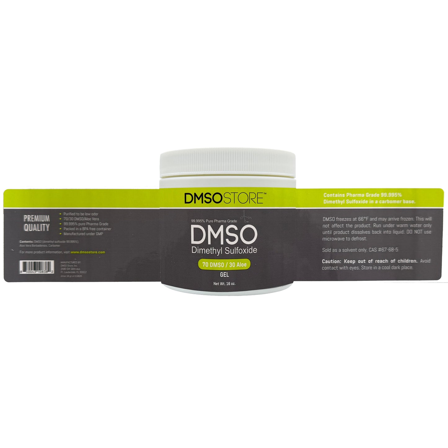 DMSO Gel with Aloe Vera | 70/30 Pharma Grade Dimethyl Sulfoxide Blend | 16 oz BPA-Free Plastic Jar