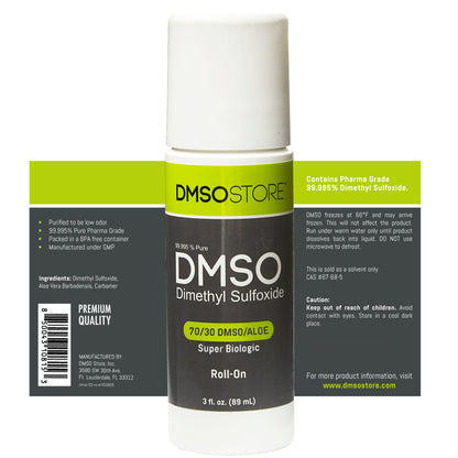 DMSO 70/30 3 oz. Aloe Vera Roll-on Super Biologic 4 Bottle Special 99.995% Low Odor Pharma Grade in BPA Free Plastic