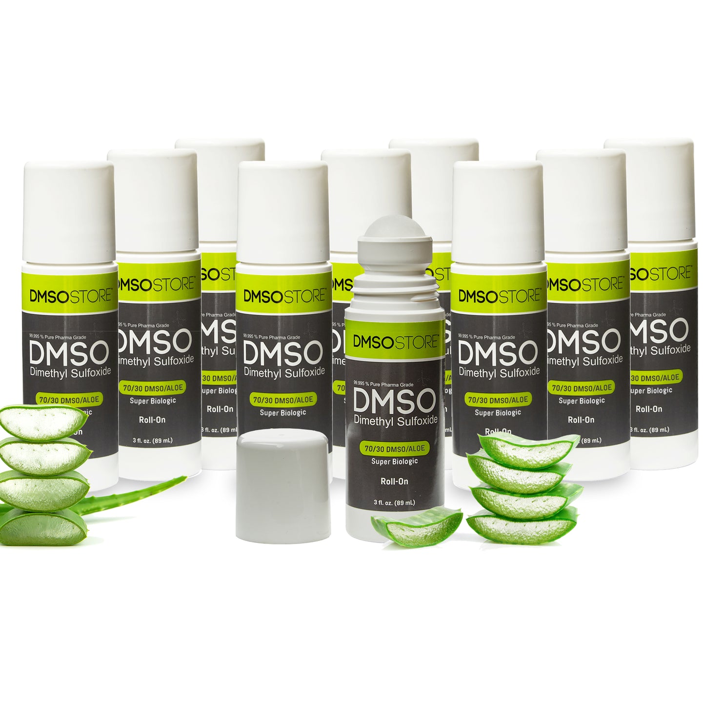 DMSO 70/30 3 oz. Aloe Vera Roll-on Super Biologic 10 Bottle Special 99.995% Low Odor Pharma Grade in BPA Free Plastic