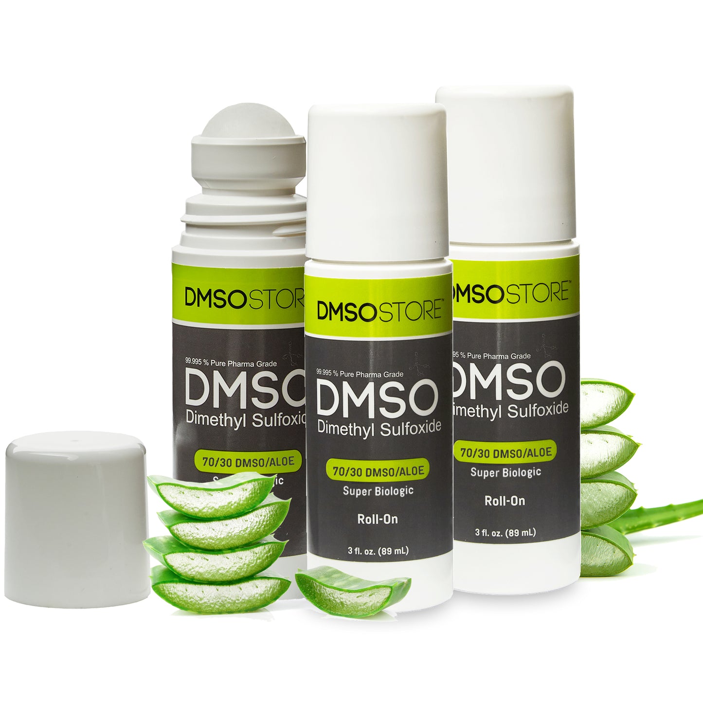 DMSO 70/30 3 oz. Aloe Vera Roll-on Super Biologic 3 Bottle Special 99.995% Low Odor Pharma Grade in BPA Free Plastic