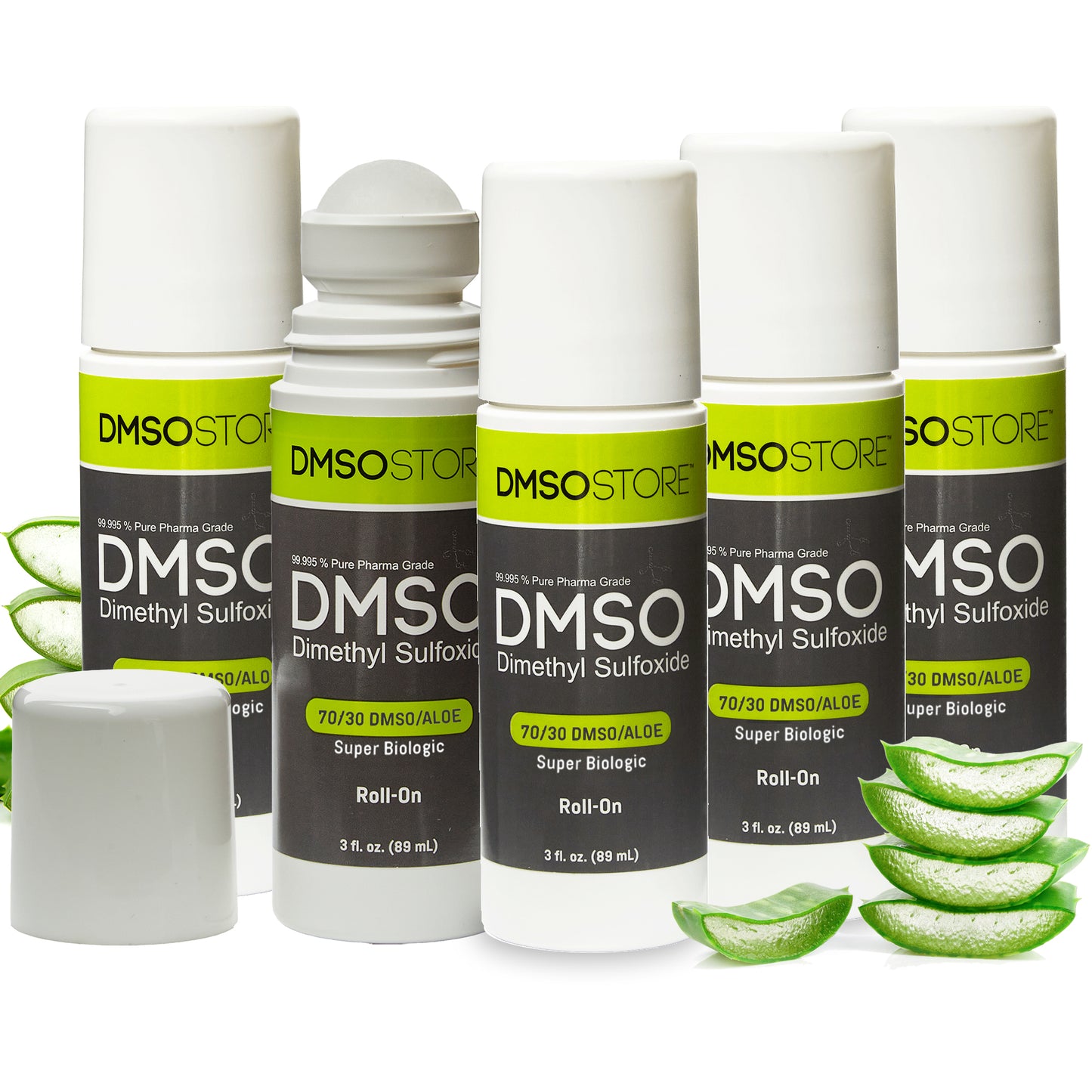 DMSO 70/30 3 oz. Aloe Vera Roll-on Super Biologic 5 Bottle Special 99.995% Low Odor Pharma Grade in BPA Free Plastic