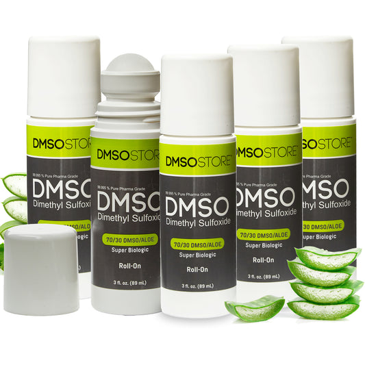 DMSO 70/30 3 oz. Aloe Vera Roll-on Super Biologic 5 Bottle Special 99.995% Low Odor Pharma Grade in BPA Free Plastic