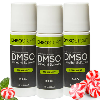 Peppermint DMSO 3 oz. Roll-on (3 Bottle) 99.995% Pharma Grade Liquid Dimethyl Sulfoxide in BPA Free Plastic