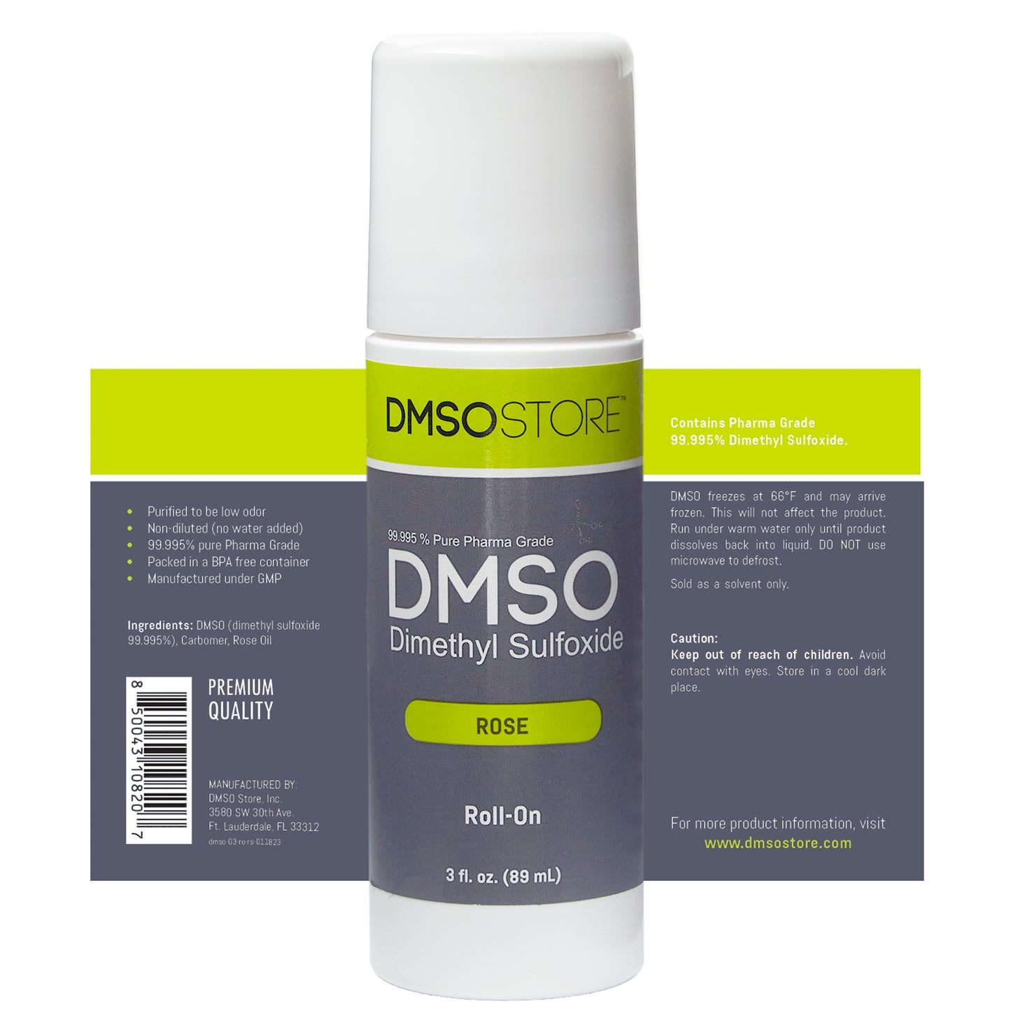 Rose DMSO Roll-on 3oz  Easy Use, 99.9% Pure Pharma Grade