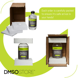 dmso in a glass bottle with styro-form packaging for shipping