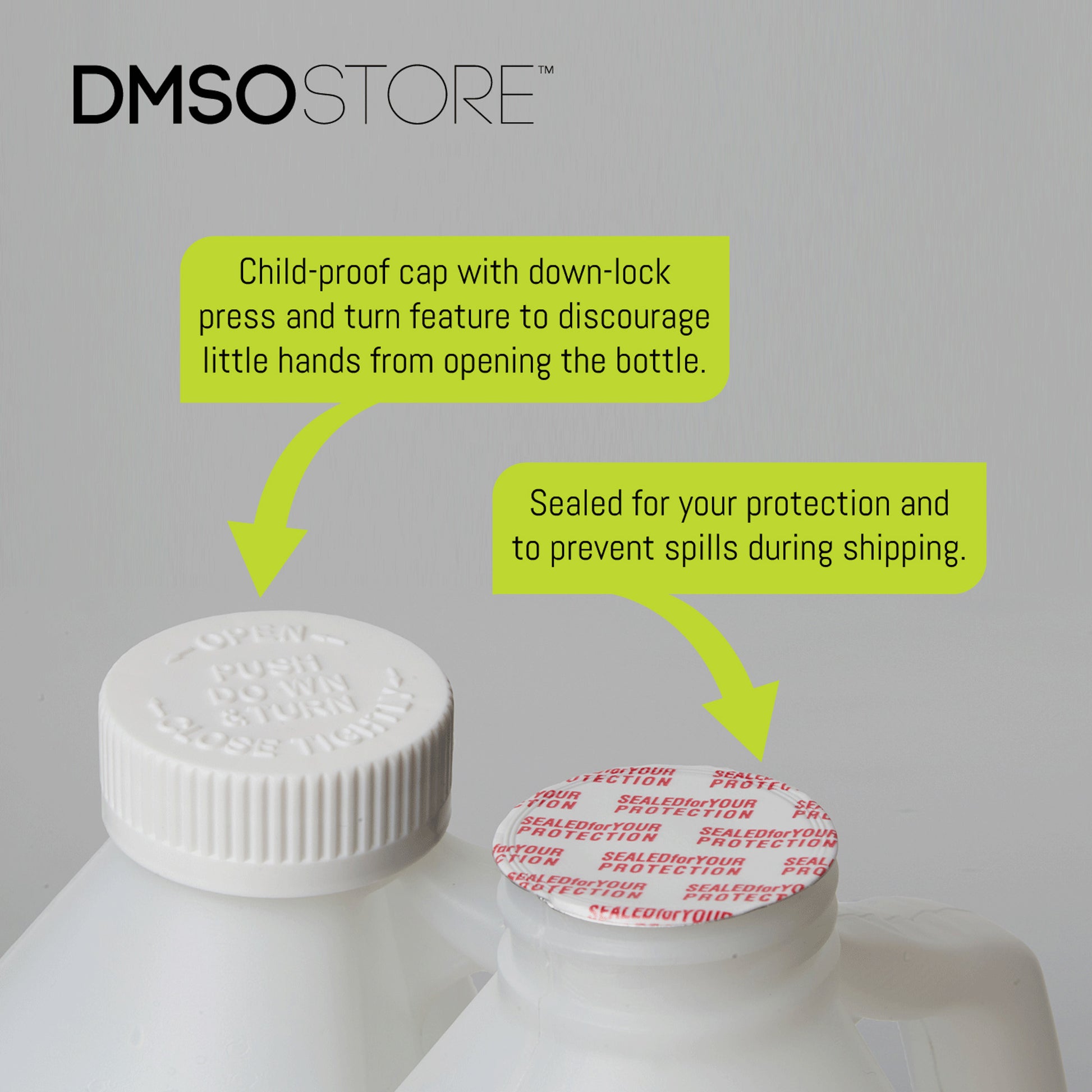 DMSO 1 gal pharma grade 99.995% purity in child-resistant BPA-free bottle, sealed to prevent leaks
