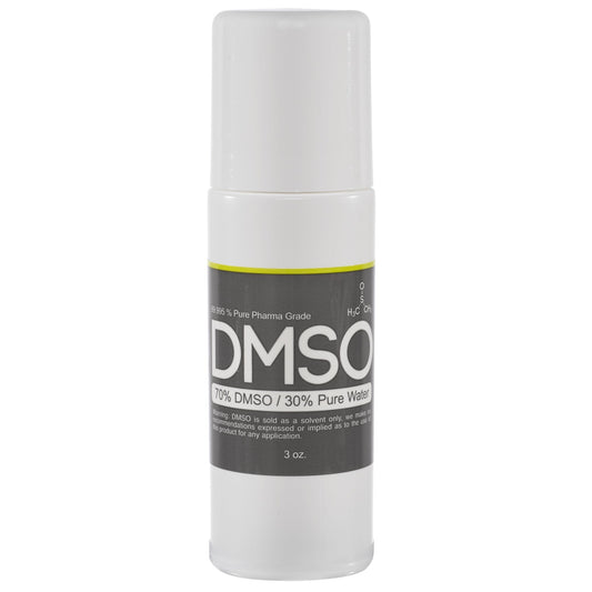 Potent odorless solvent DMSO 70% solution, versatile application in labs, industries and hobbies. 3oz bottle for easy storage and handling. Highly pure pharmaceutical grade dimethyl sulfoxide formulation with 30% deionized water - trusted for your needs. Buy now from a reputable supplier to experience the power of this remarkable universal solvent. One Bottle.