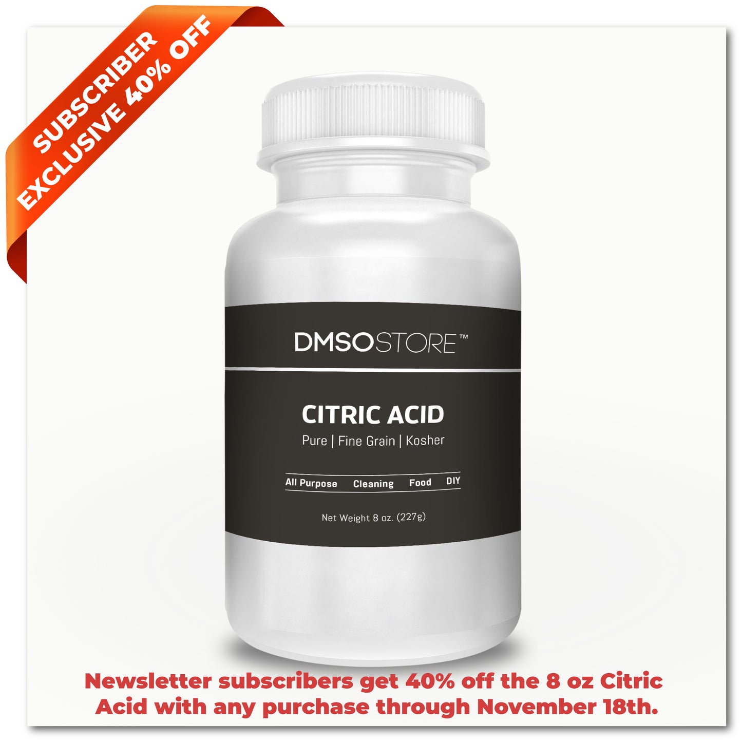 8 oz Pure Citric Acid USP Food Grade, Anhydrous, Fine Grain Powder, Kosher, Non-GMO