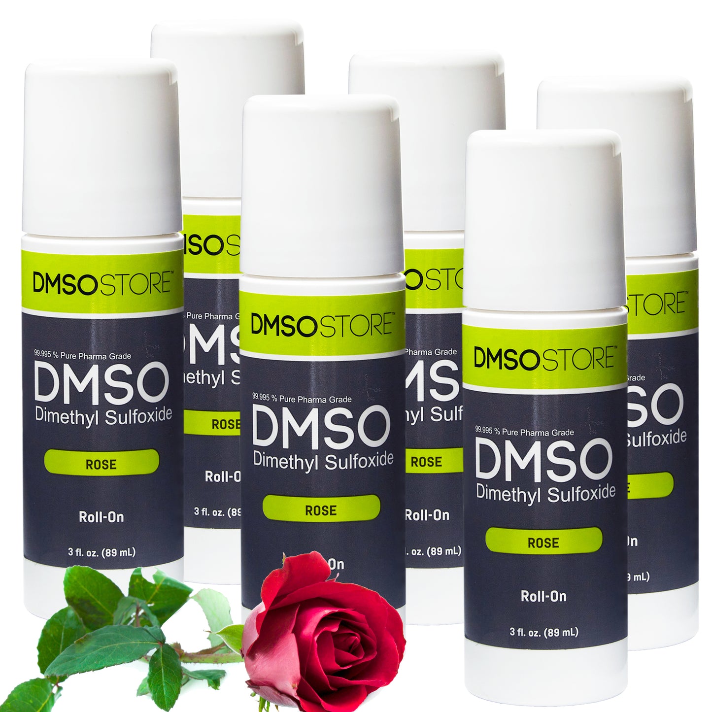 Rose DMSO 3 oz. (6 Bottle) Roll-on 99.995% Pharma Grade Dimethyl Sulfoxide in BPA Free Plastic