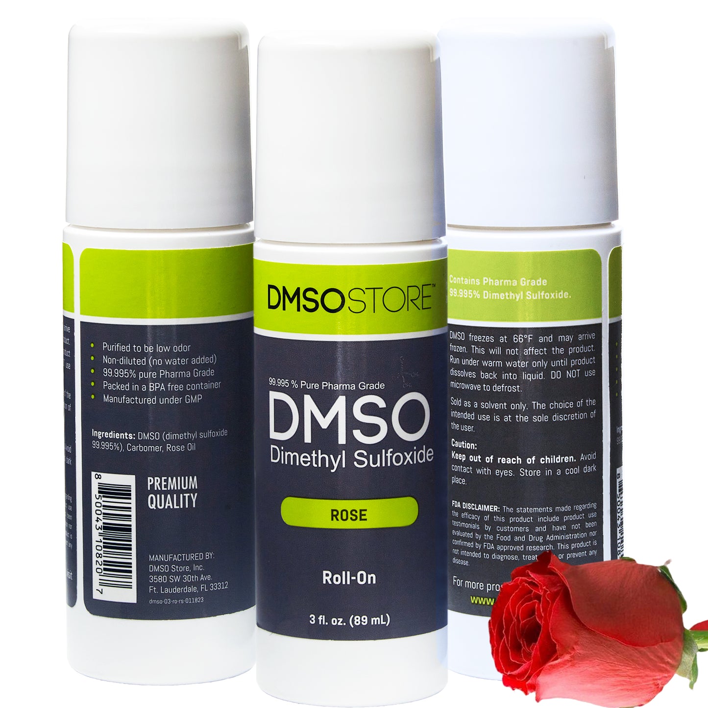 Rose DMSO 3 oz. Roll-on 99.995% Pharma Grade  Dimethyl Sulfoxide in BPA Free Plastic