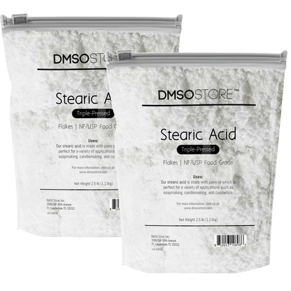 5 lb. DMSO Store brand Stearic Acid flakes, triple-pressed and NF/USP food grade, for soap making, candle making, and cosmetics. 