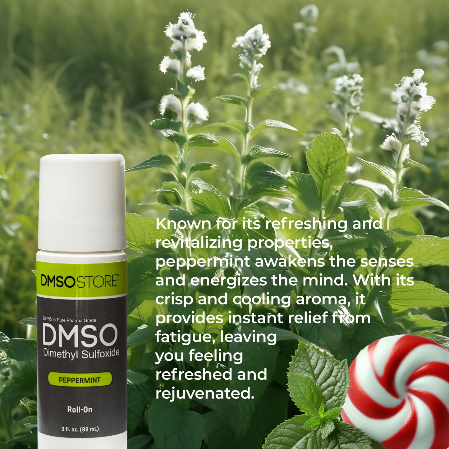 Peppermint DMSO 3 oz. Roll-on (2 Bottle) 99.995% Pharma Grade Liquid Dimethyl Sulfoxide in BPA Free Plastic