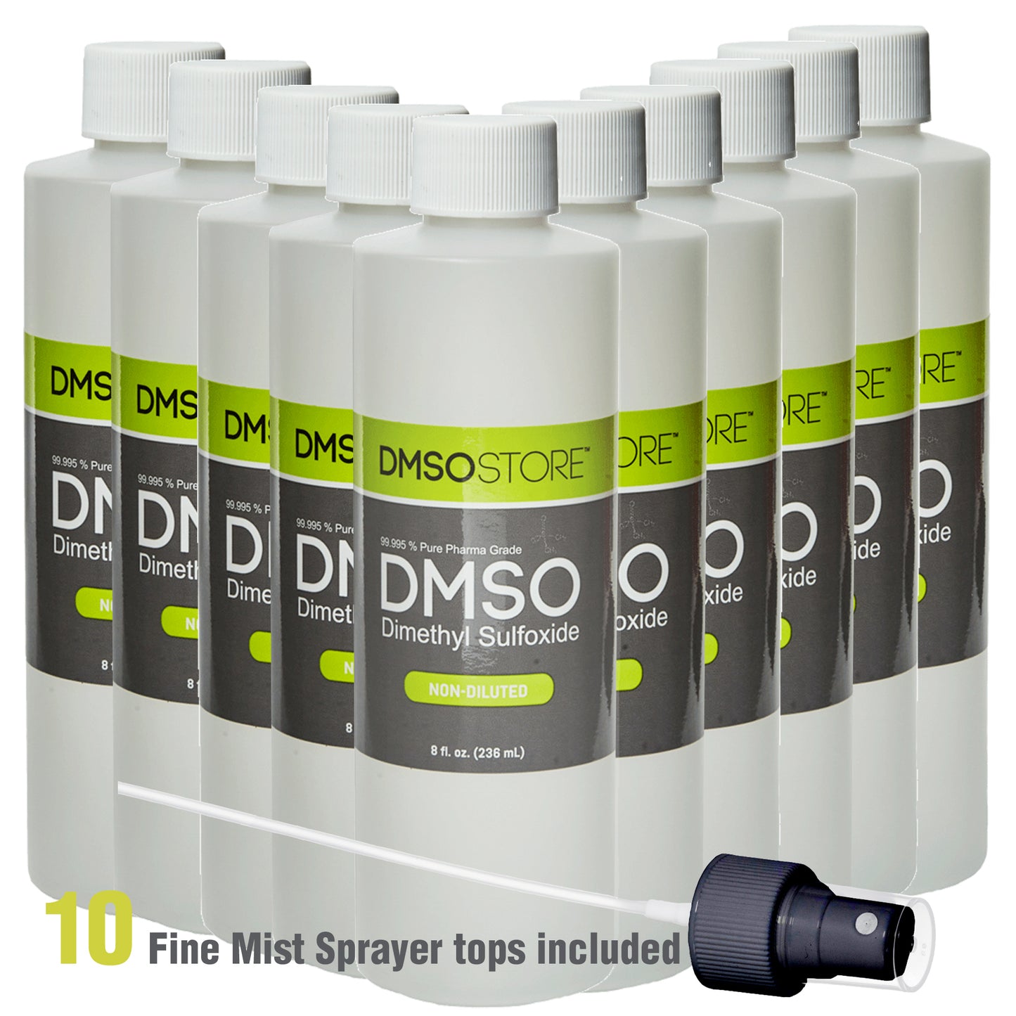 DMSO 8 oz Liquid in Plastic Bottle with Sprayer Pure 99.995 Pharma Grade (10 pack)