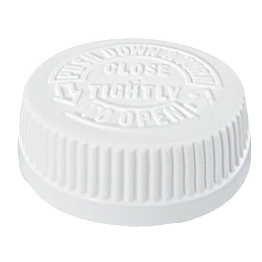 Plastic 38-400 White Child Resistant Cap w/ HIS Foam Liner