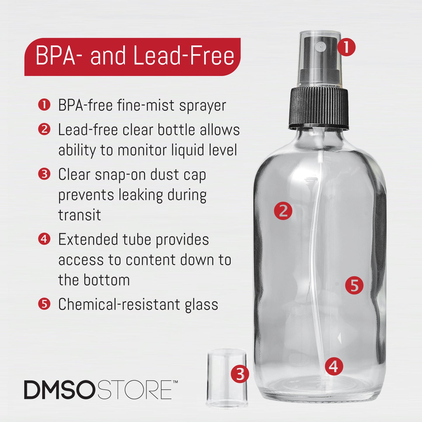 4 Clear Glass 8 oz Bottles with Fine Mist Sprayer | BPA- and Lead-Free