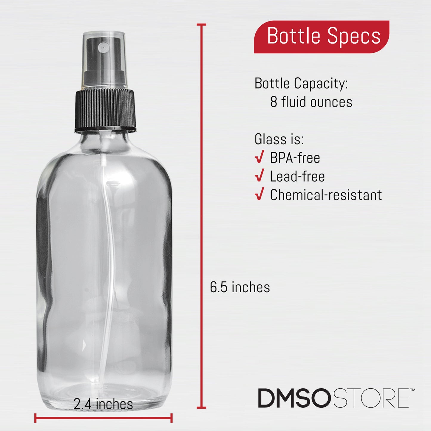 4 Clear Glass 8 oz Bottles with Fine Mist Sprayer | BPA- and Lead-Free