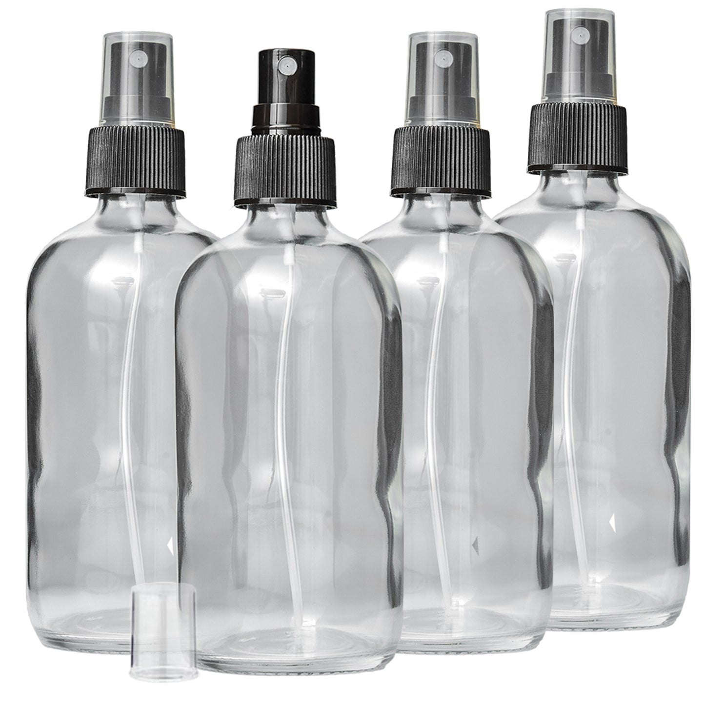 4 Clear Glass 8 oz Bottles with Fine Mist Sprayer | BPA- and Lead-Free