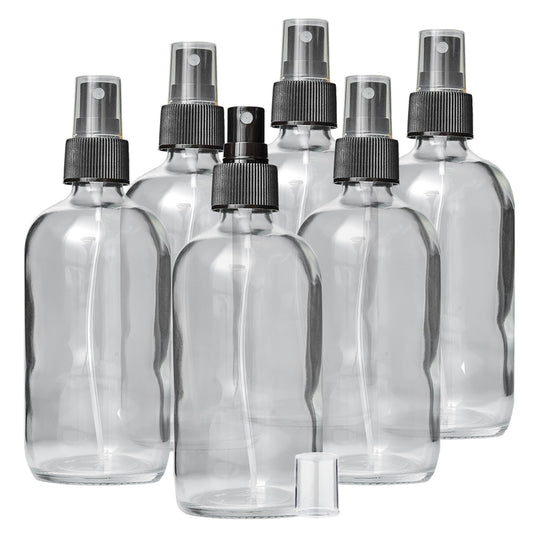 6 Clear Glass 8 oz Bottles with Fine Mist Sprayer | BPA- and Lead-Free