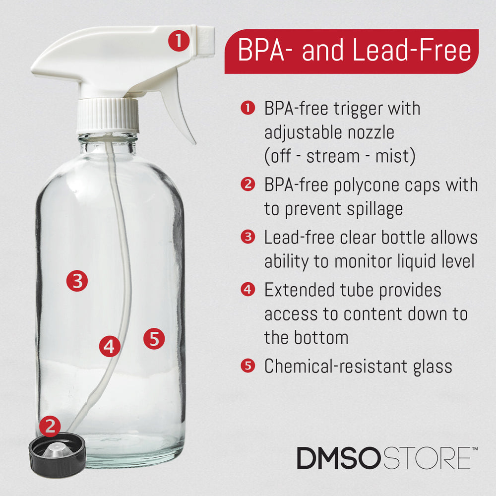 DMSOSTORE Two Glass 8 oz spray bottles, White trigger sprayer